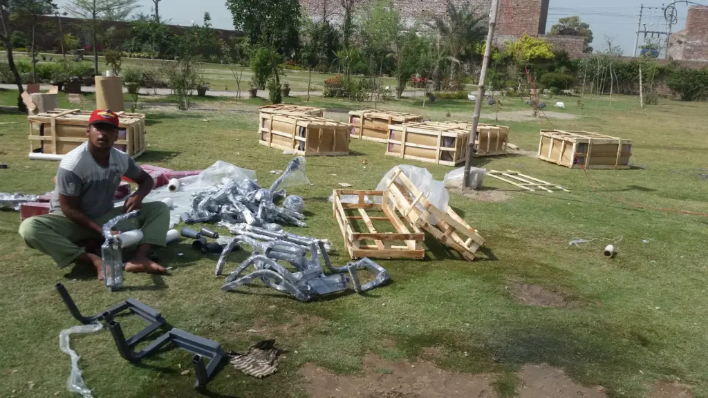 Tractor parts and equipment in an export yard