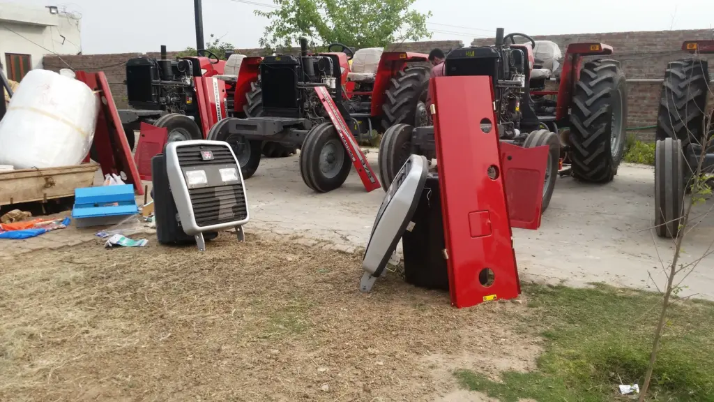 Tractors and equipment prepared for export shipping